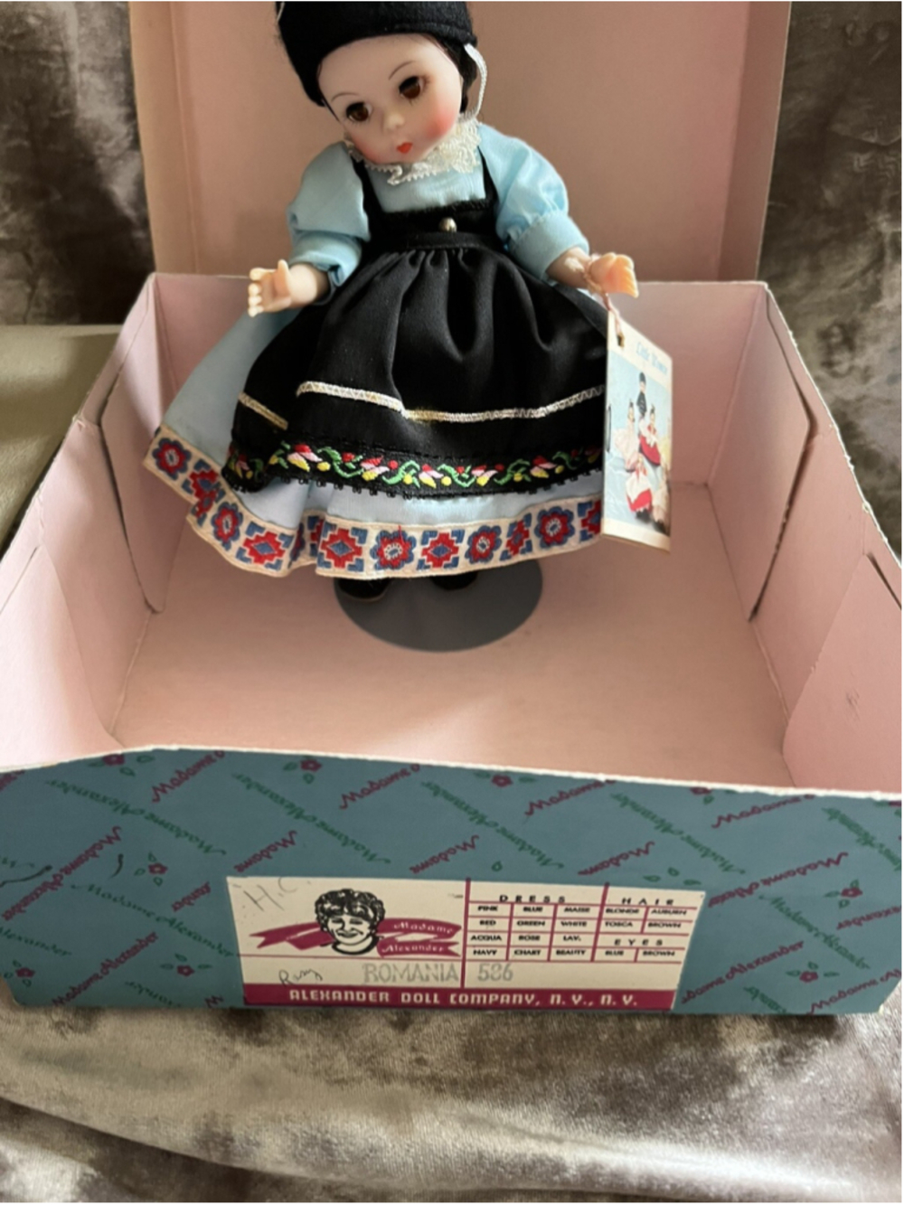 Vintage Madame Alexander 8" International Doll - Romania WITH BOX AND STAND